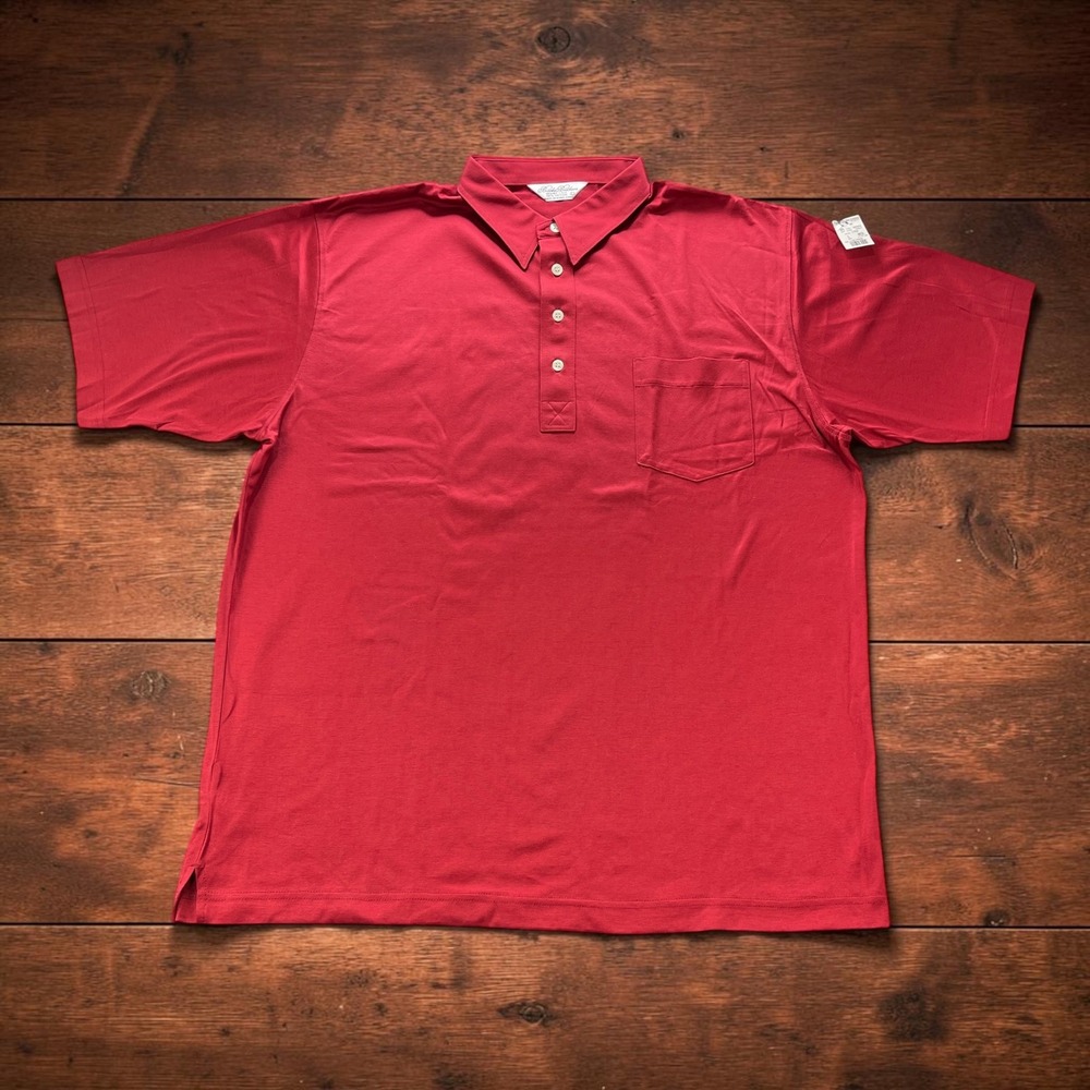 NEW Vintage Brooks Brothers Lisle Polo Shirt Mens (L) Red Pocket Old Style Golf
